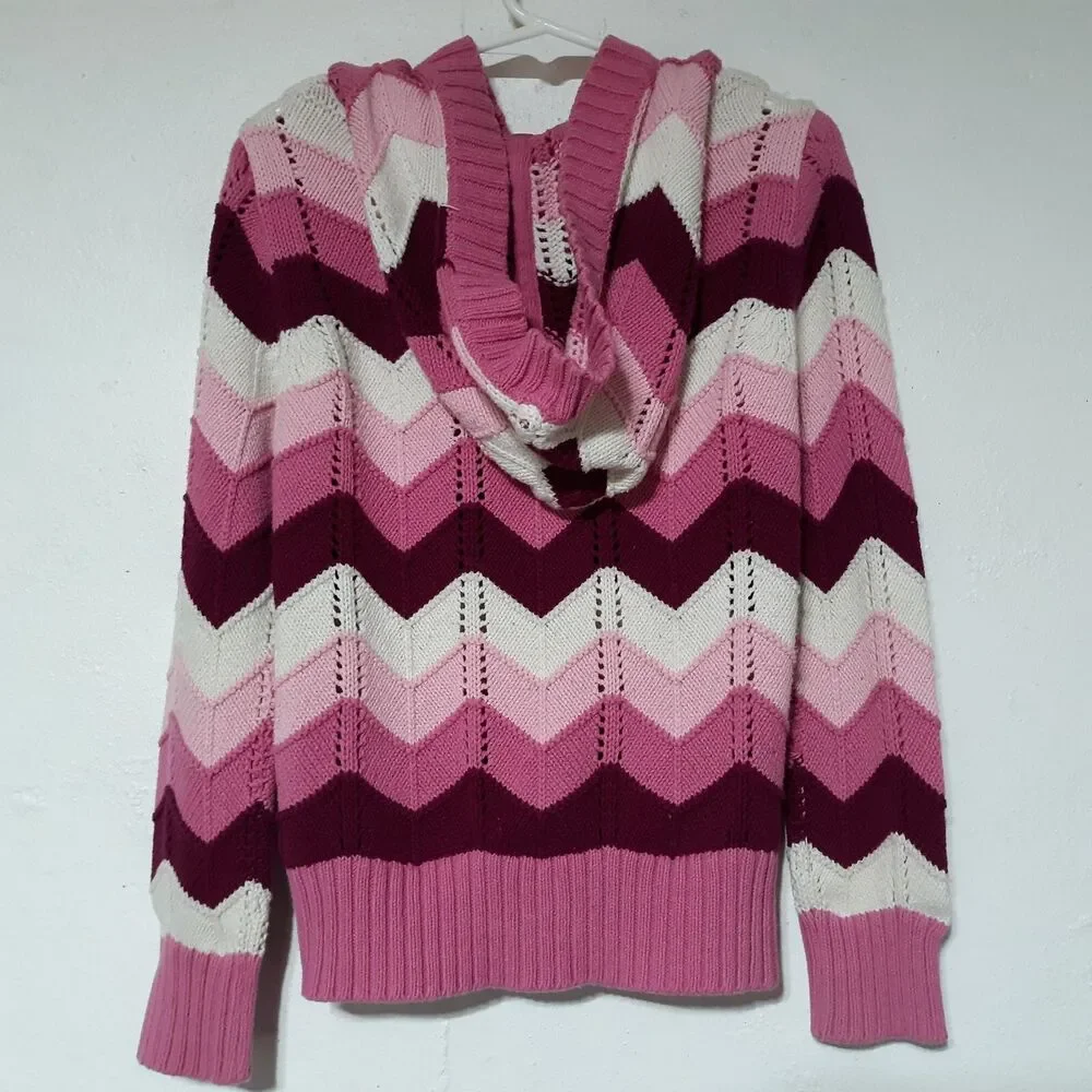 Childrens Place Striped Pink Sweater Girls 7-8 Medium Pullover Pocket Buttons